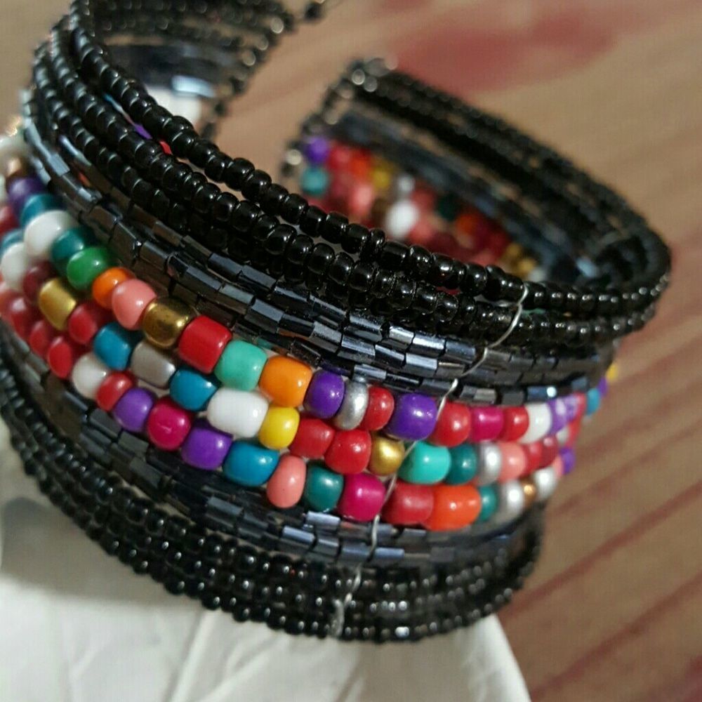 Seed Beaded boho bracelet. Rainbow of colors bendable